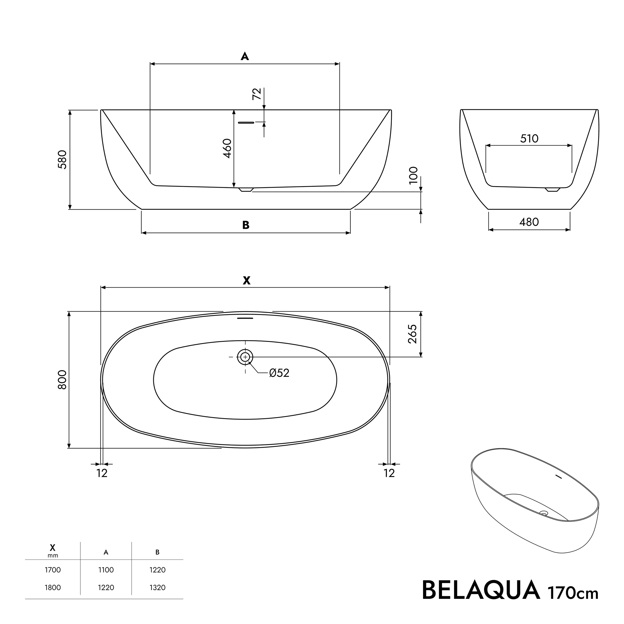 Freistehende Badewanne BELAQUA 2.0