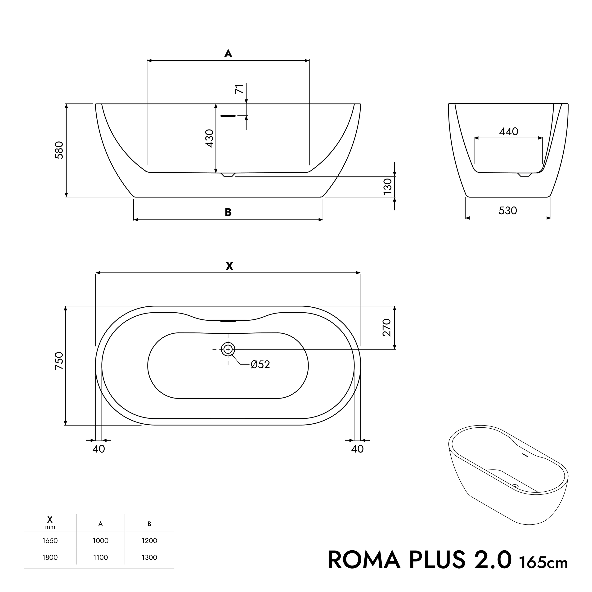 Freistehende Badewanne ROMA PLUS 2.0