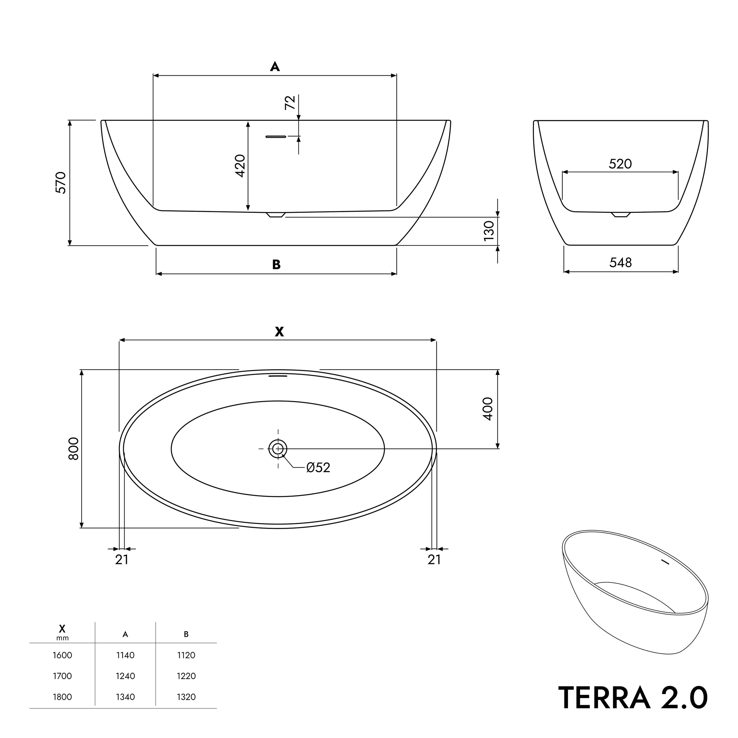 Freistehende Badewanne TERRA 2.0