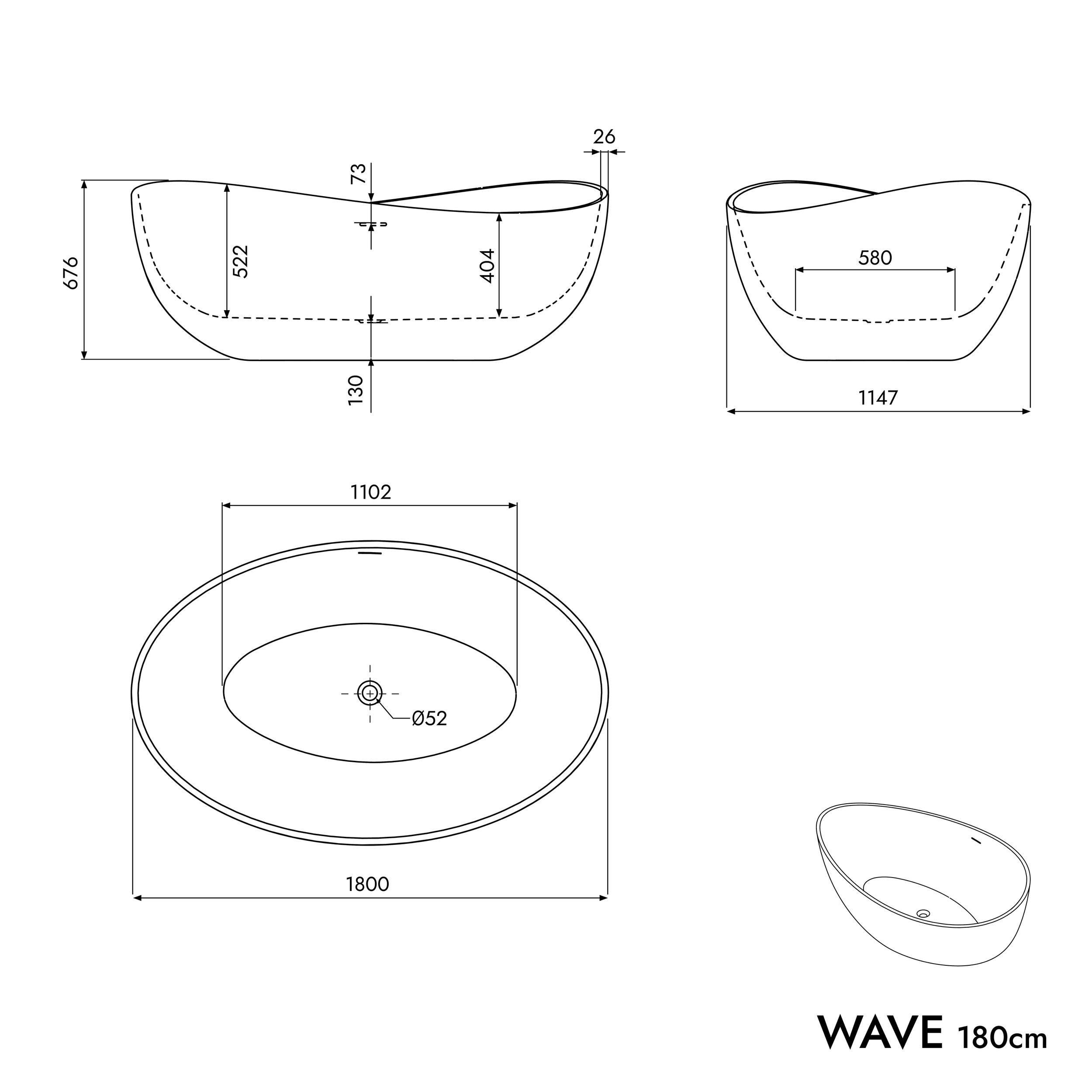 Freistehende Badewanne WAVE