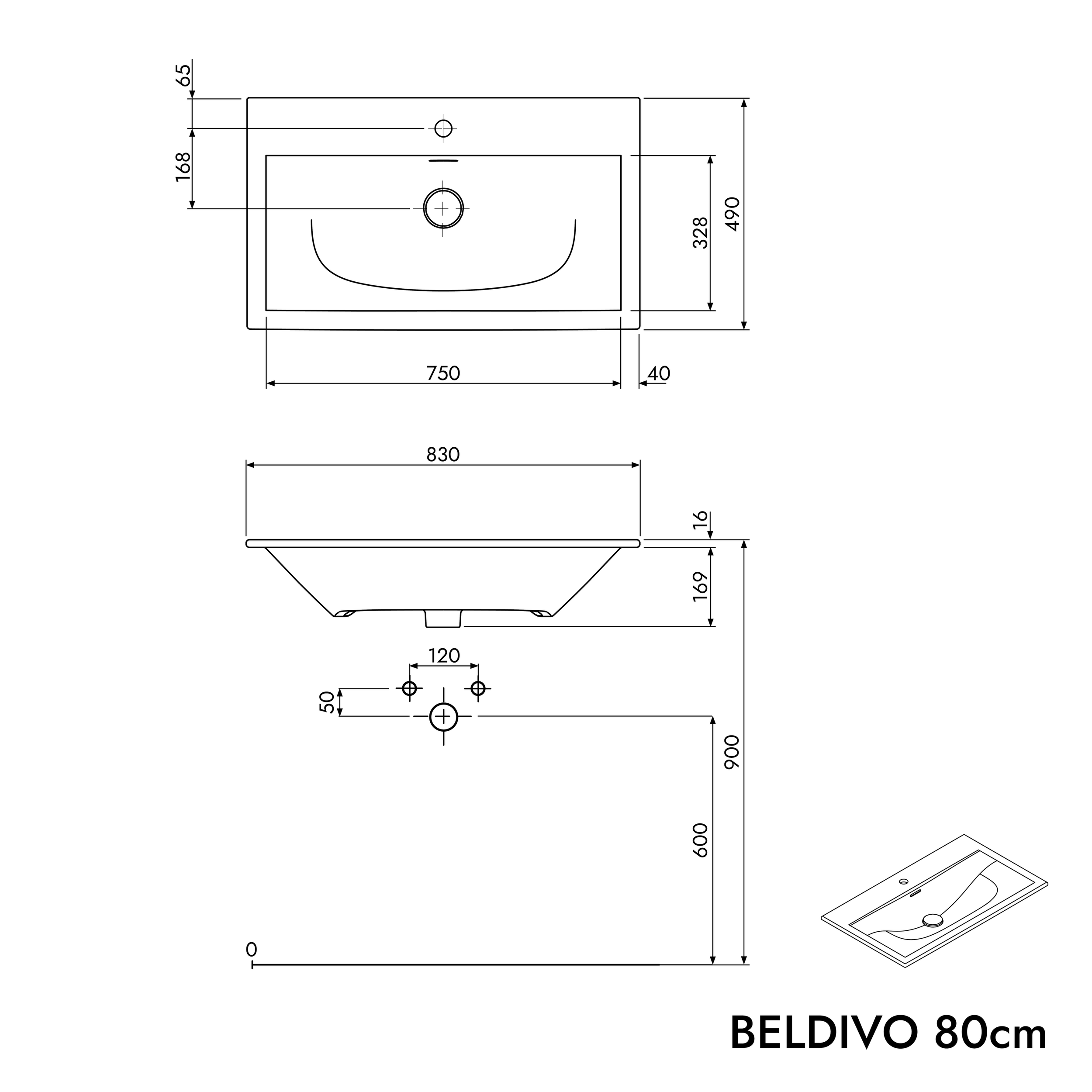 Badmöbelset BELDIVO 80 cm mit Waschbecken