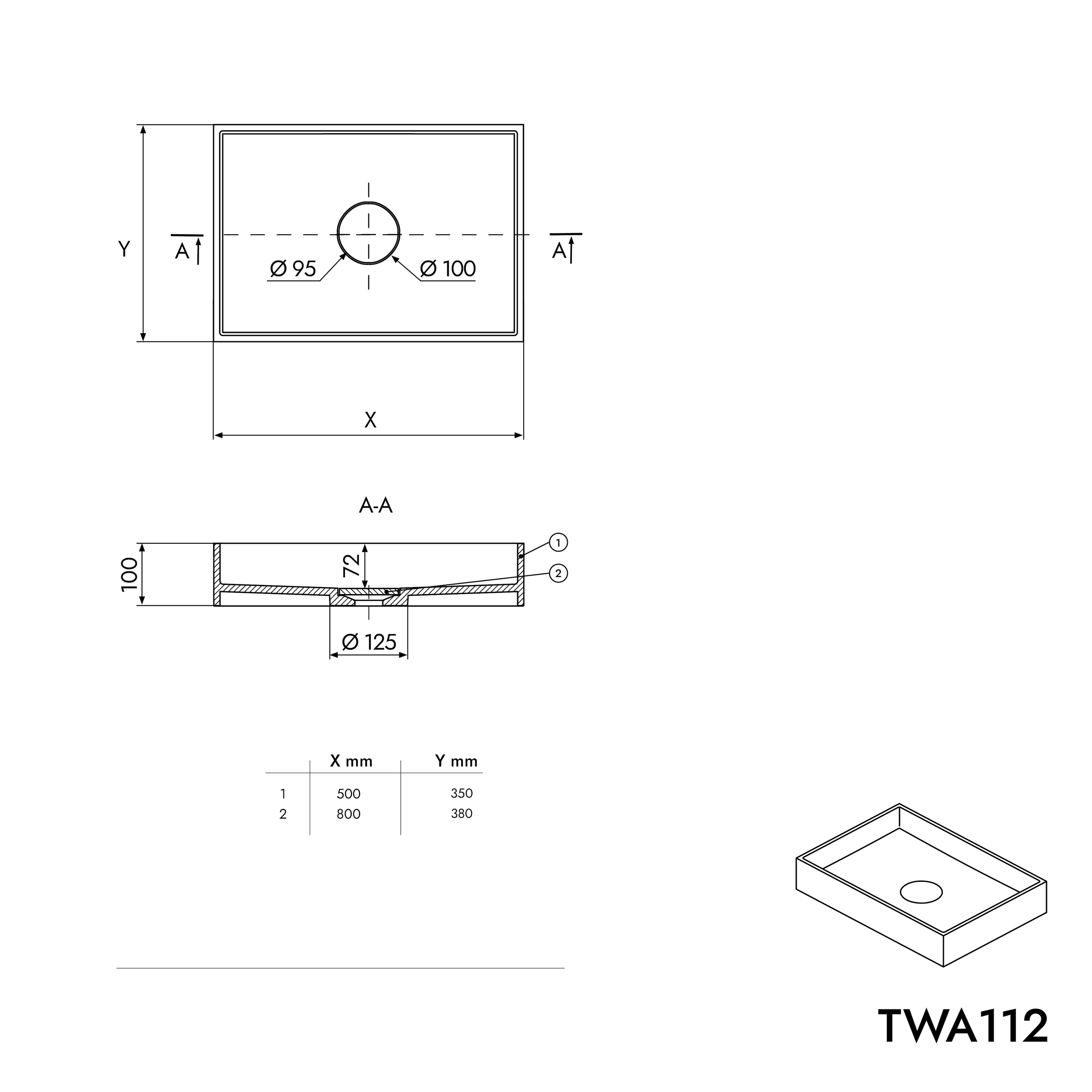 Aufsatzwaschbecken TWA112