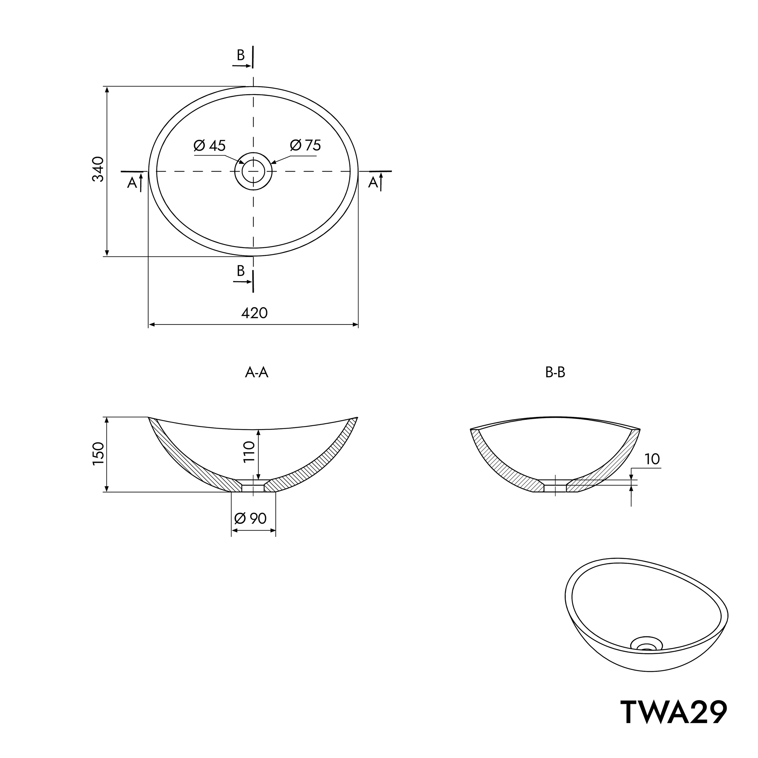 Aufsatzwaschbecken TWA29