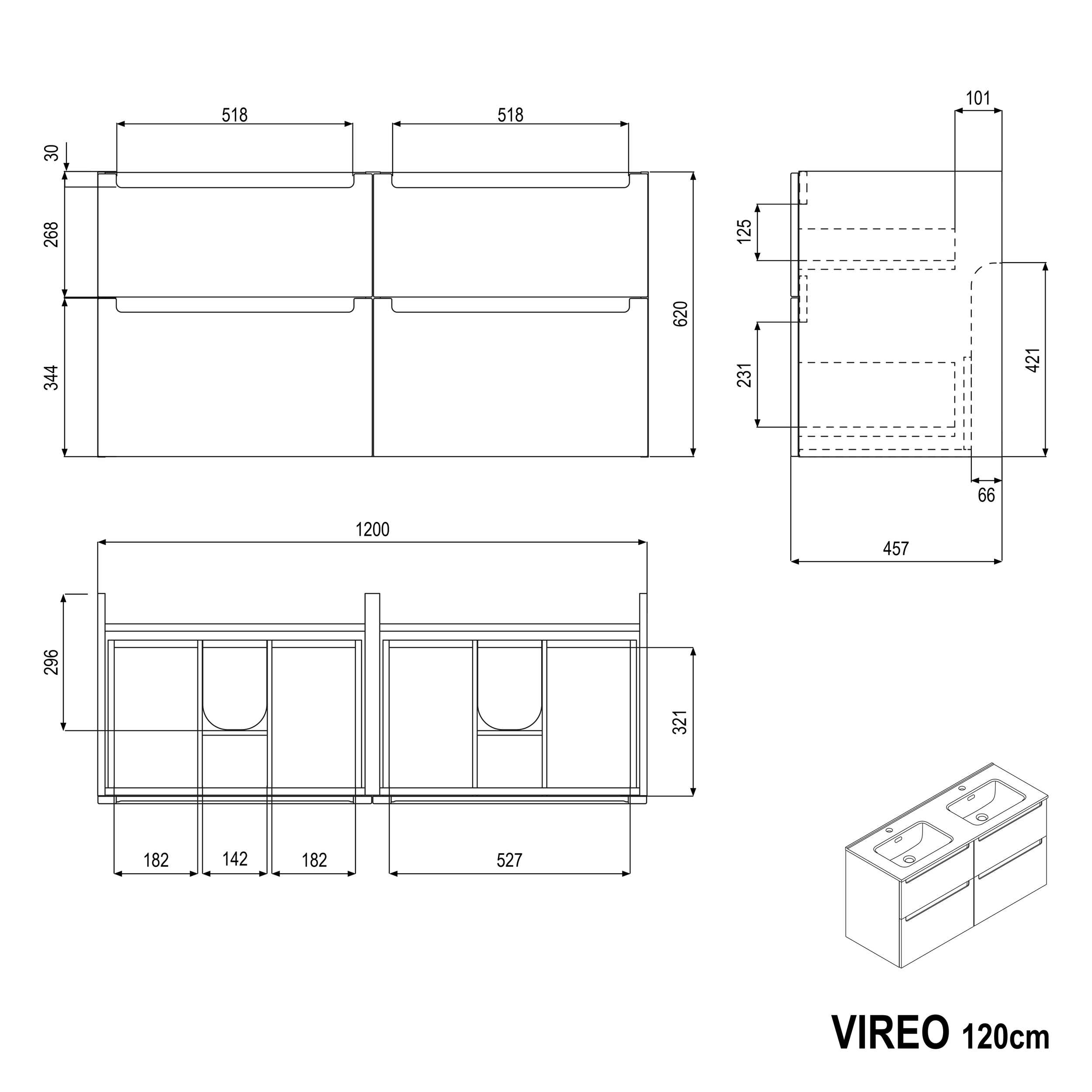Badmöbel Set VIREO 120 cm mit Doppelwaschbecken