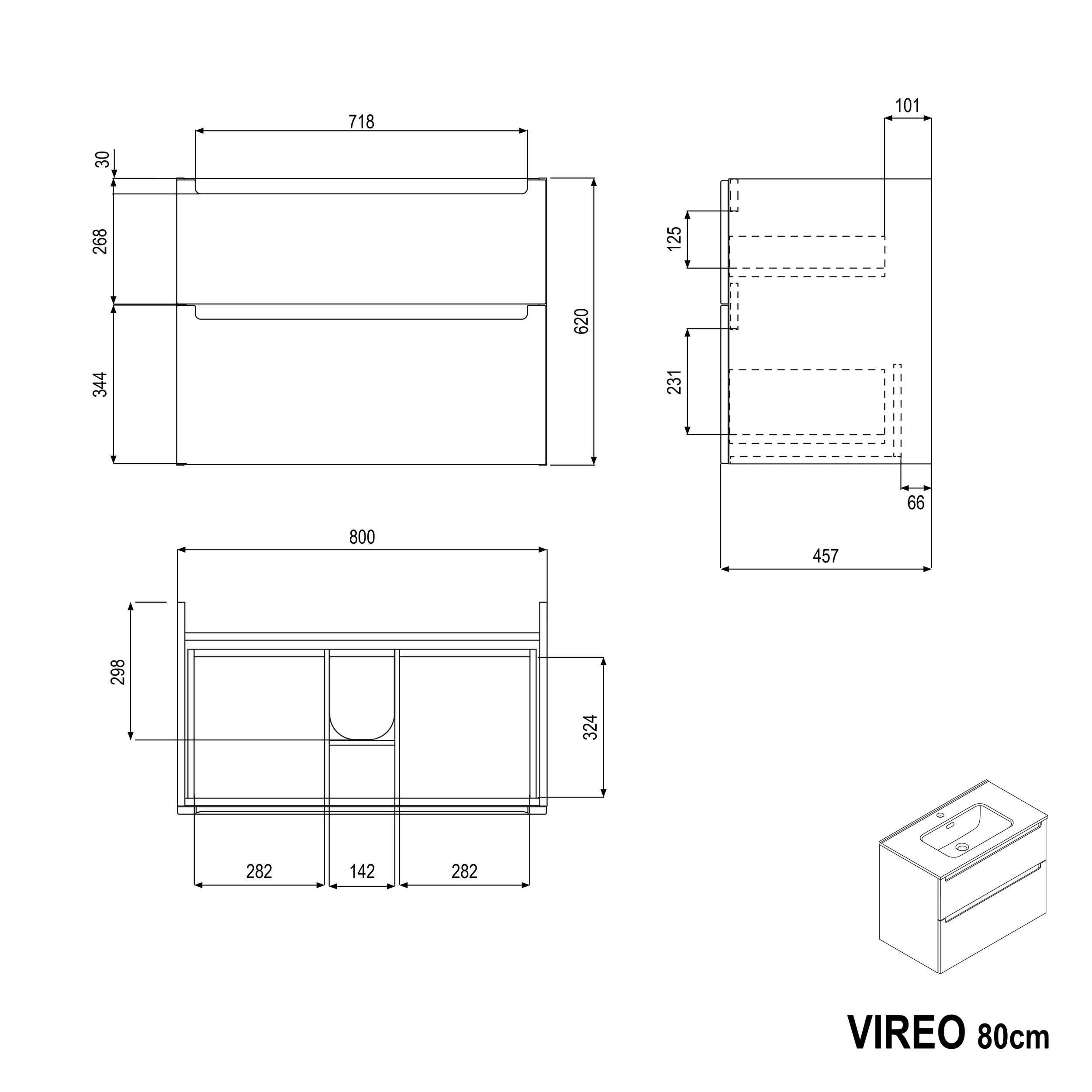 Badmöbel Set VIREO 80 cm mit Waschbecken