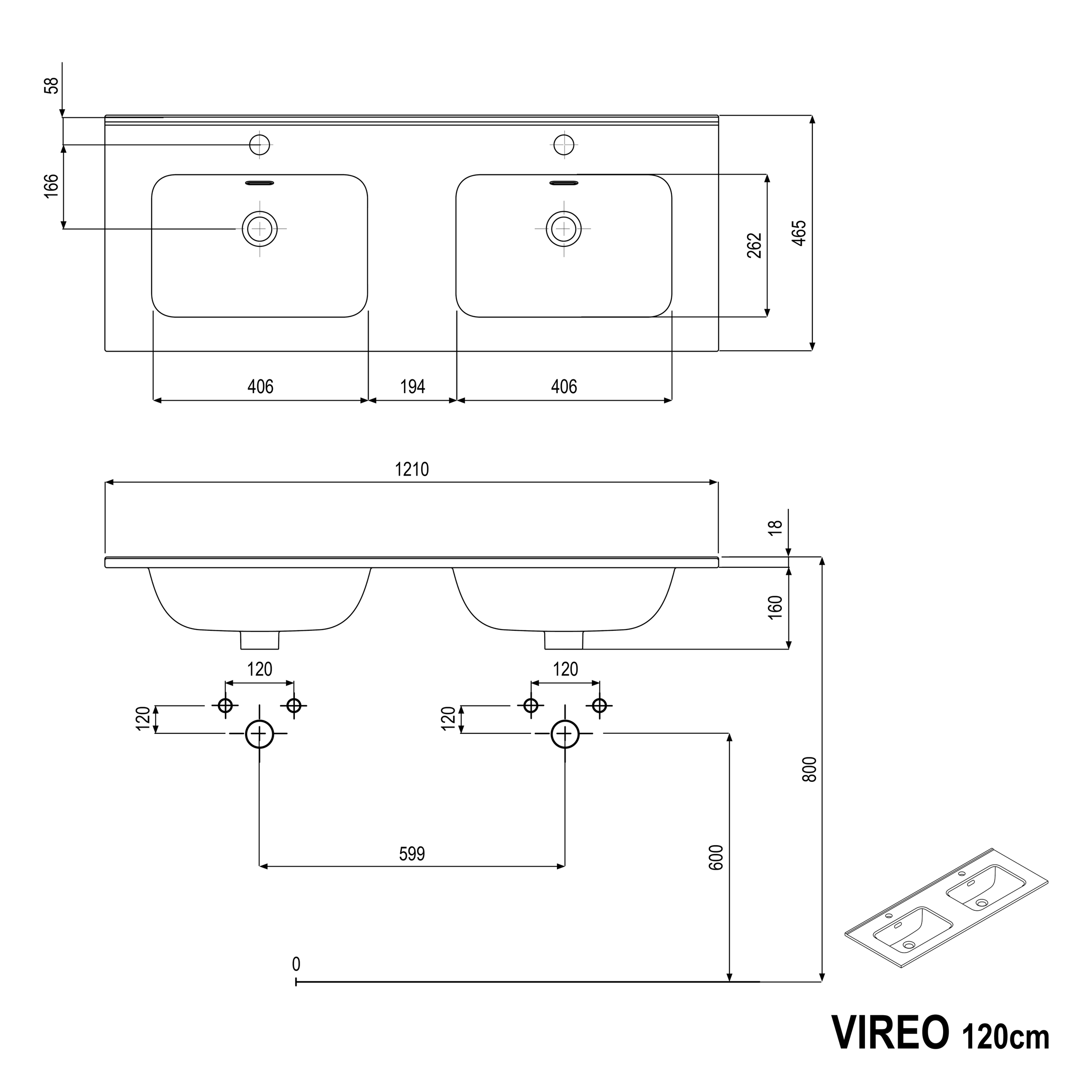 Badmöbel Set VIREO 120 cm mit Doppelwaschbecken