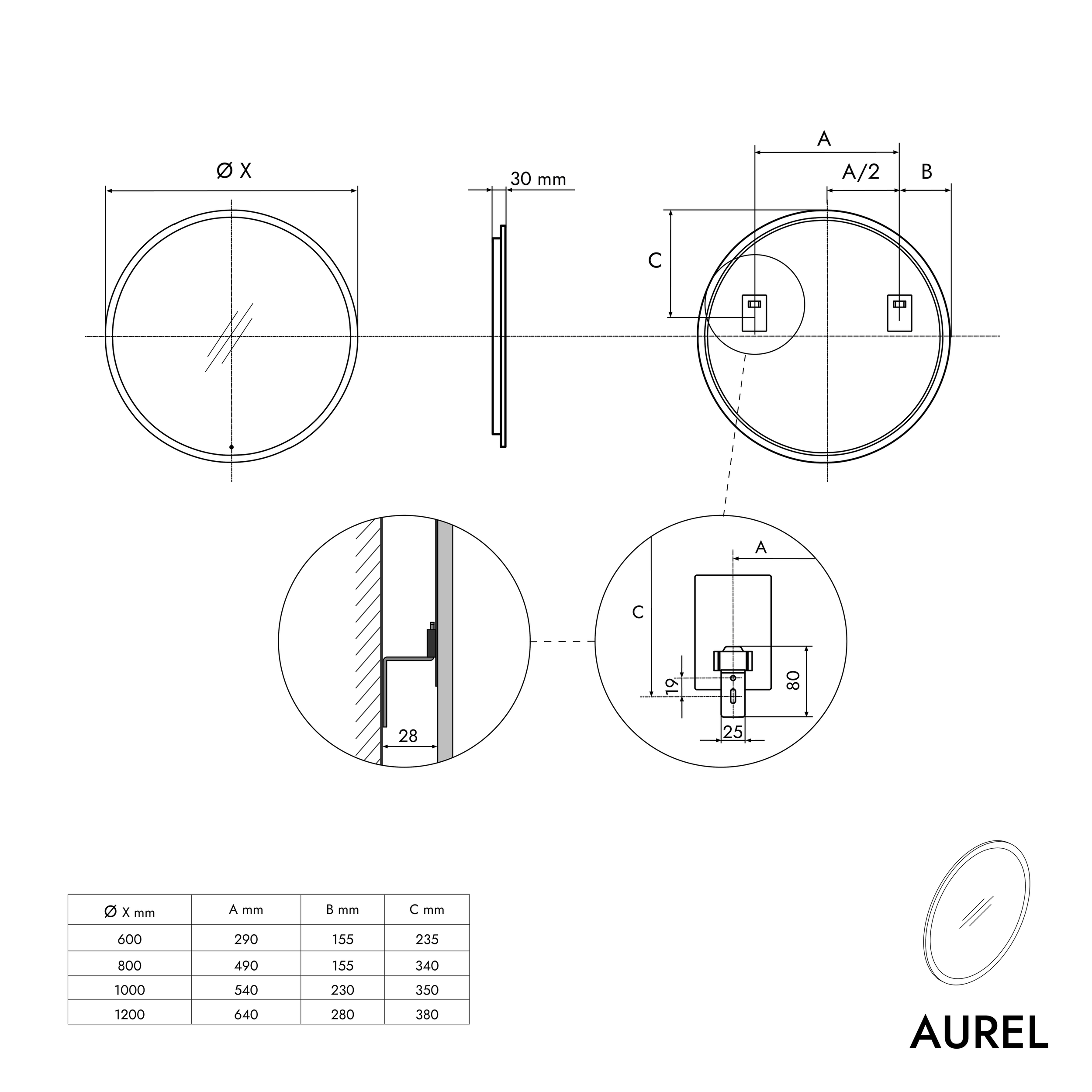 Runder LED-Badspiegel AUREL
