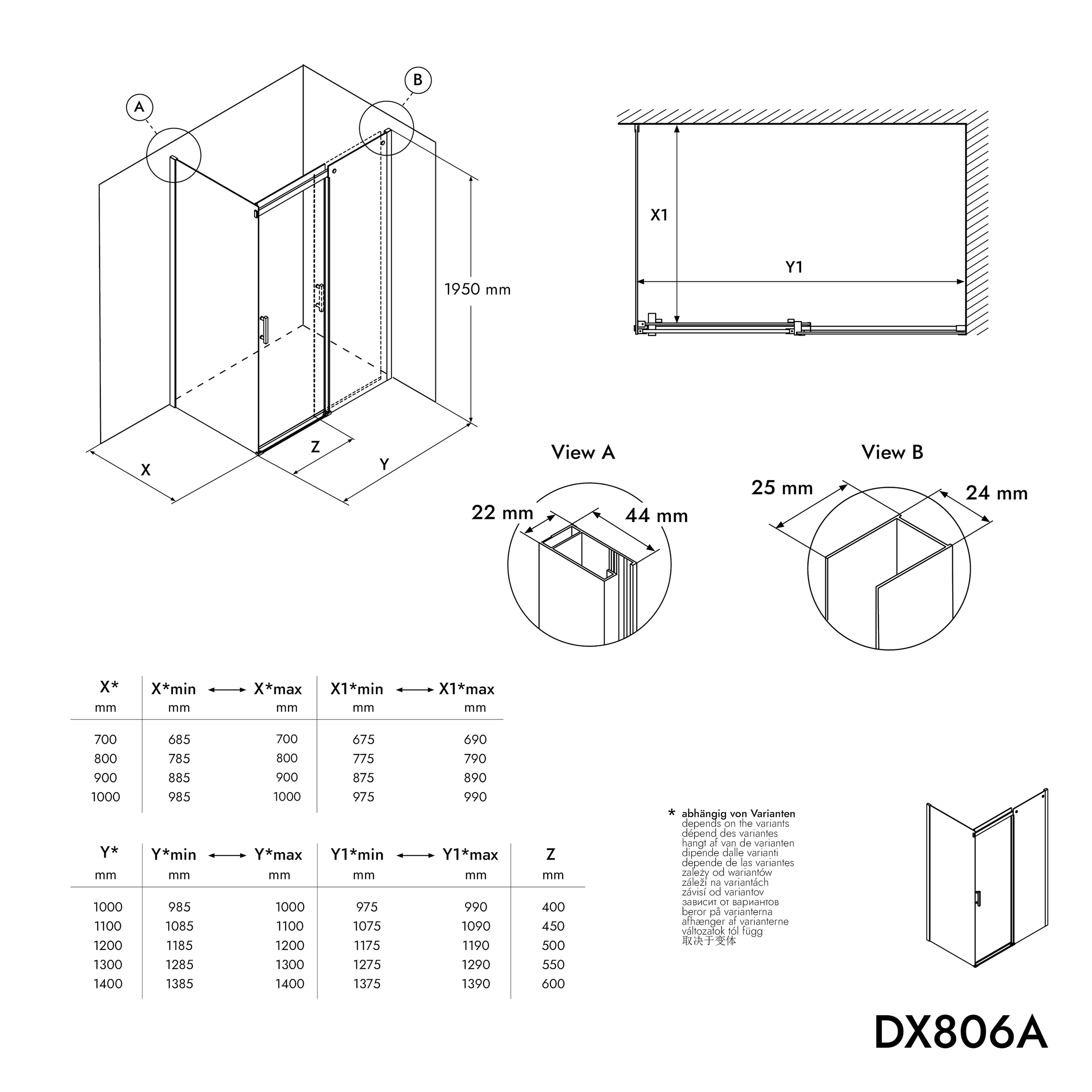 Eckdusche mit Schiebetür DX806A FLEX