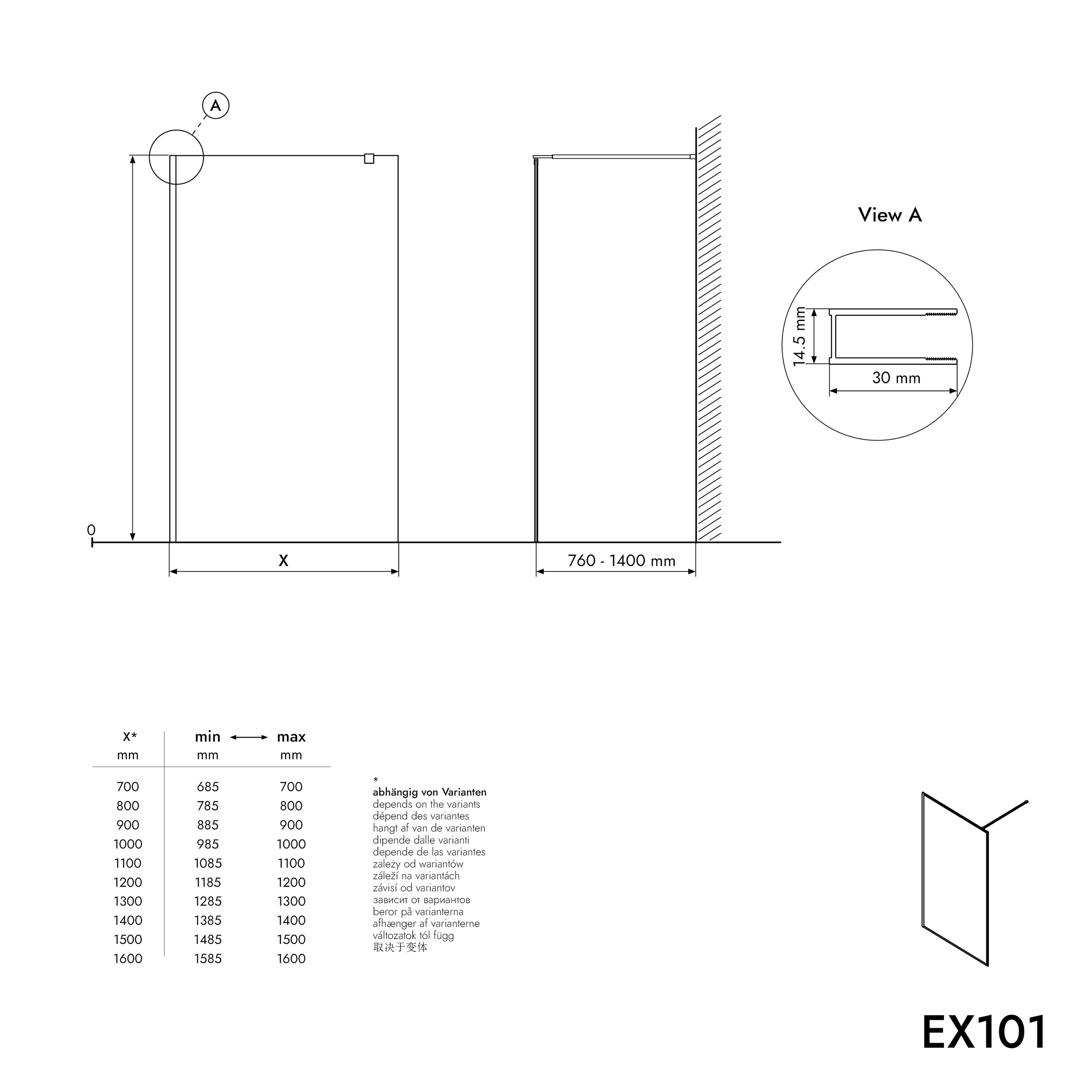 Duschabtrennung Walk-In Nano Echtglas EX101