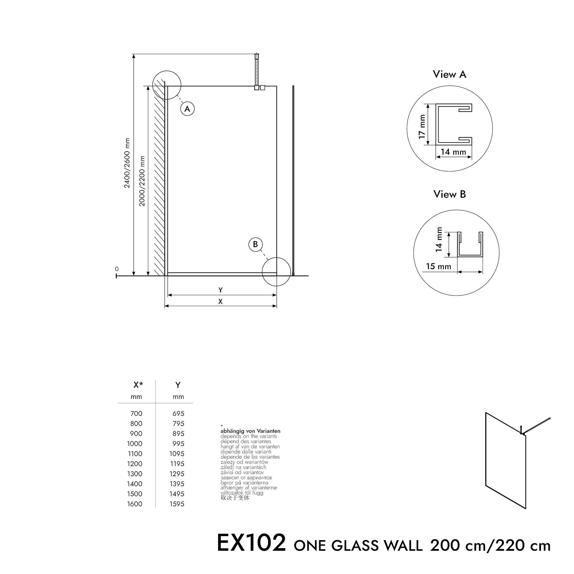 Duschabtrennung Walk-In Dusche 10mm Nano Klarglas EX102