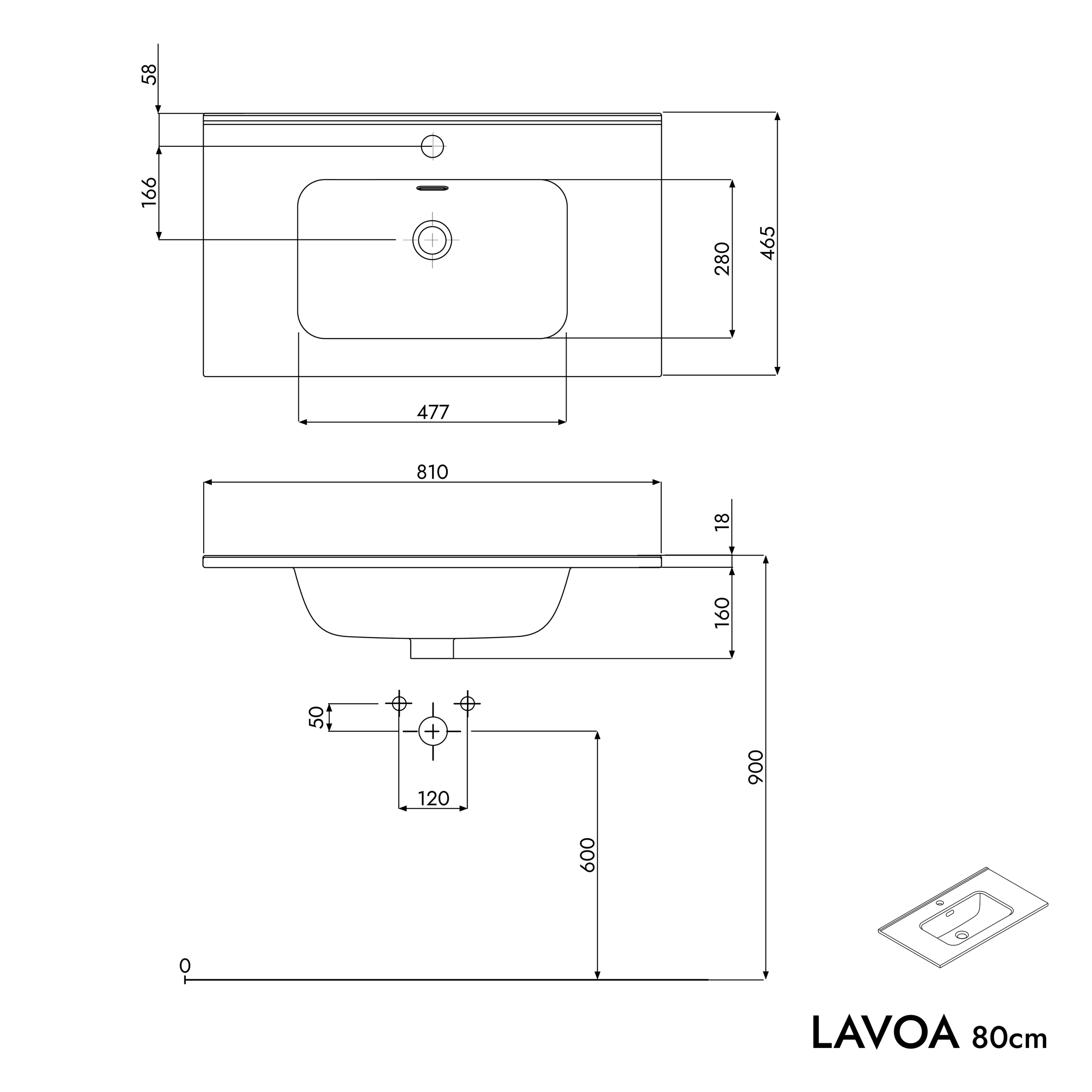 Waschtischunterschrank LAVOA 80 cm