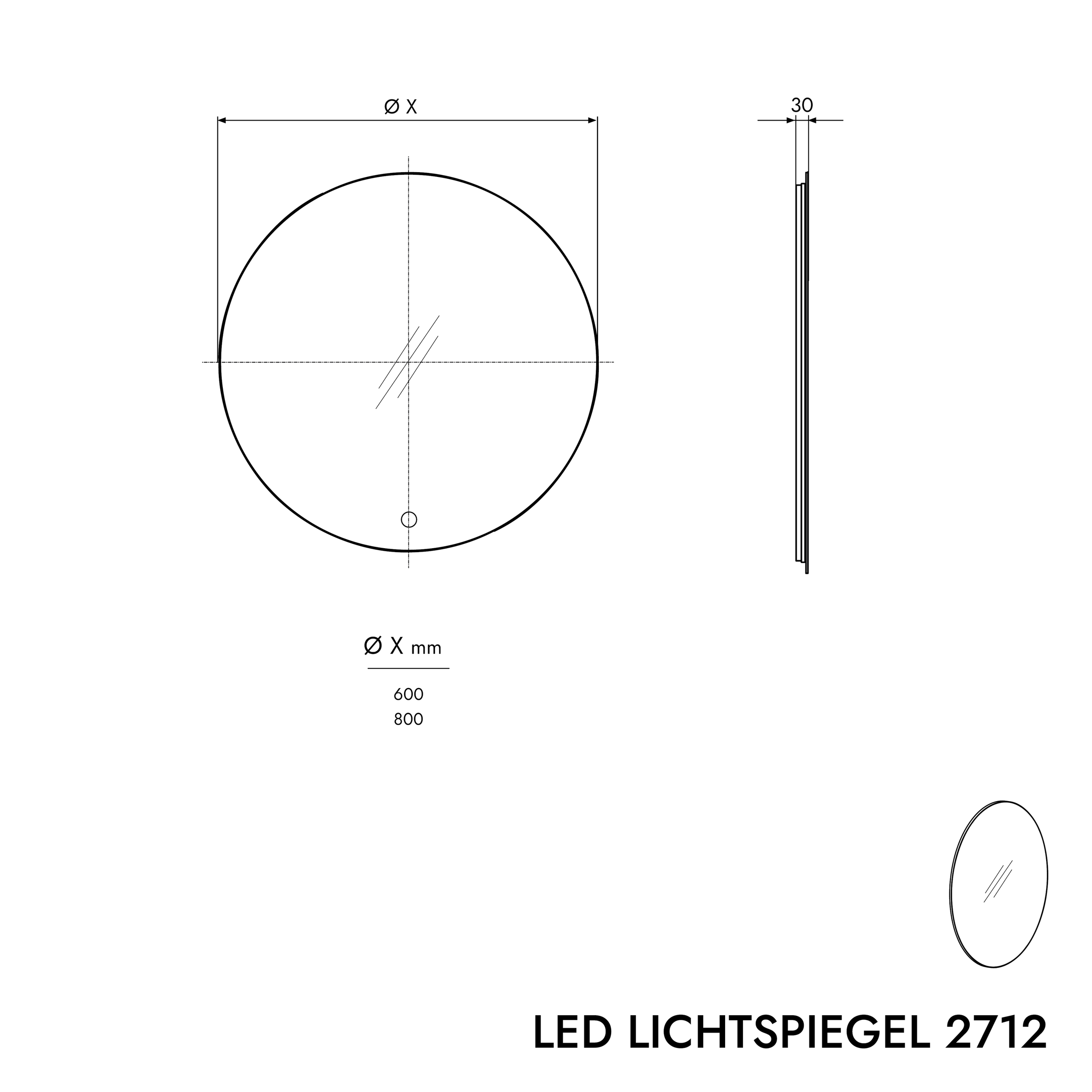 LED Lichtspiegel 2712 - 2.0 rund - 80 cm