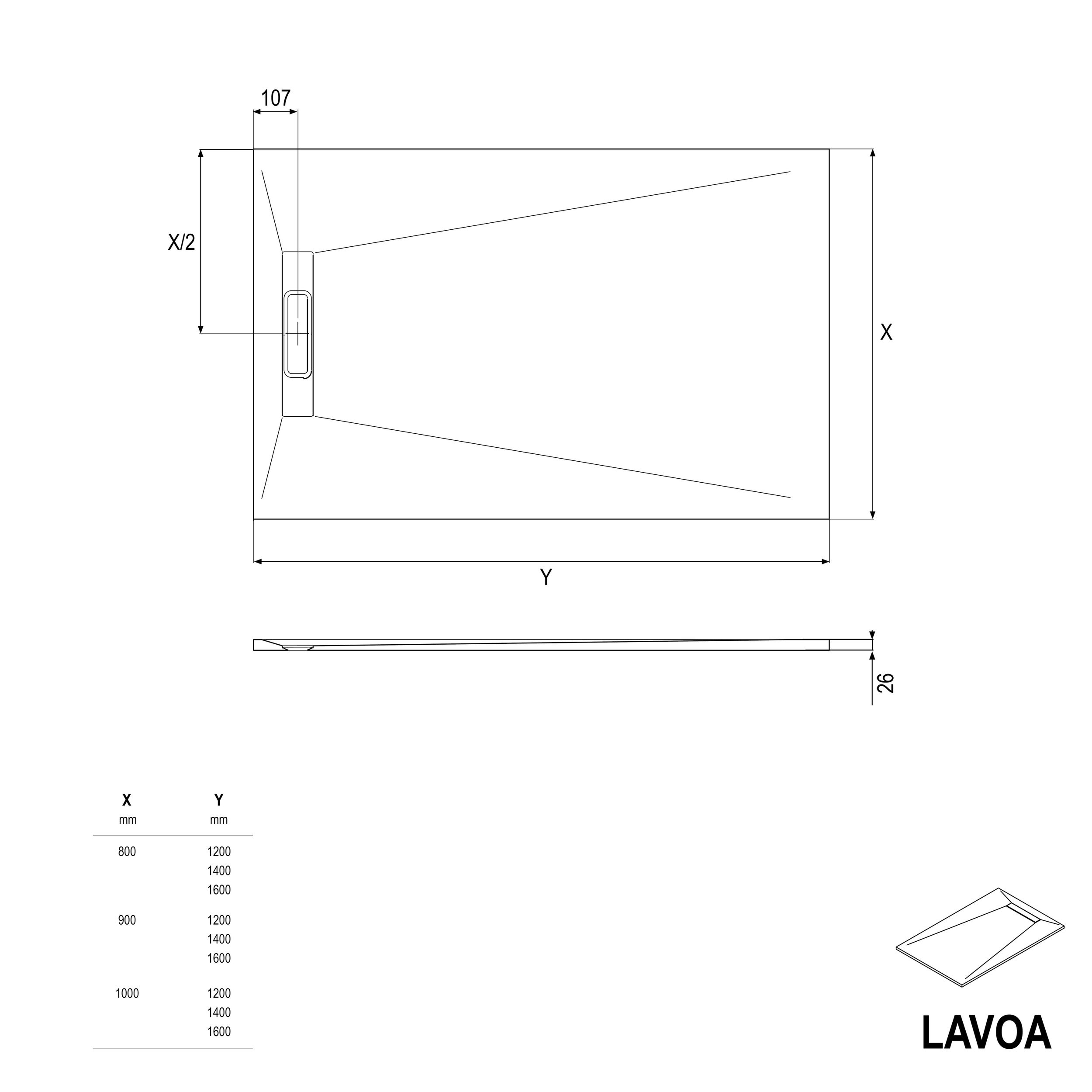 Flache Duschwanne Mineralguss LAVOA