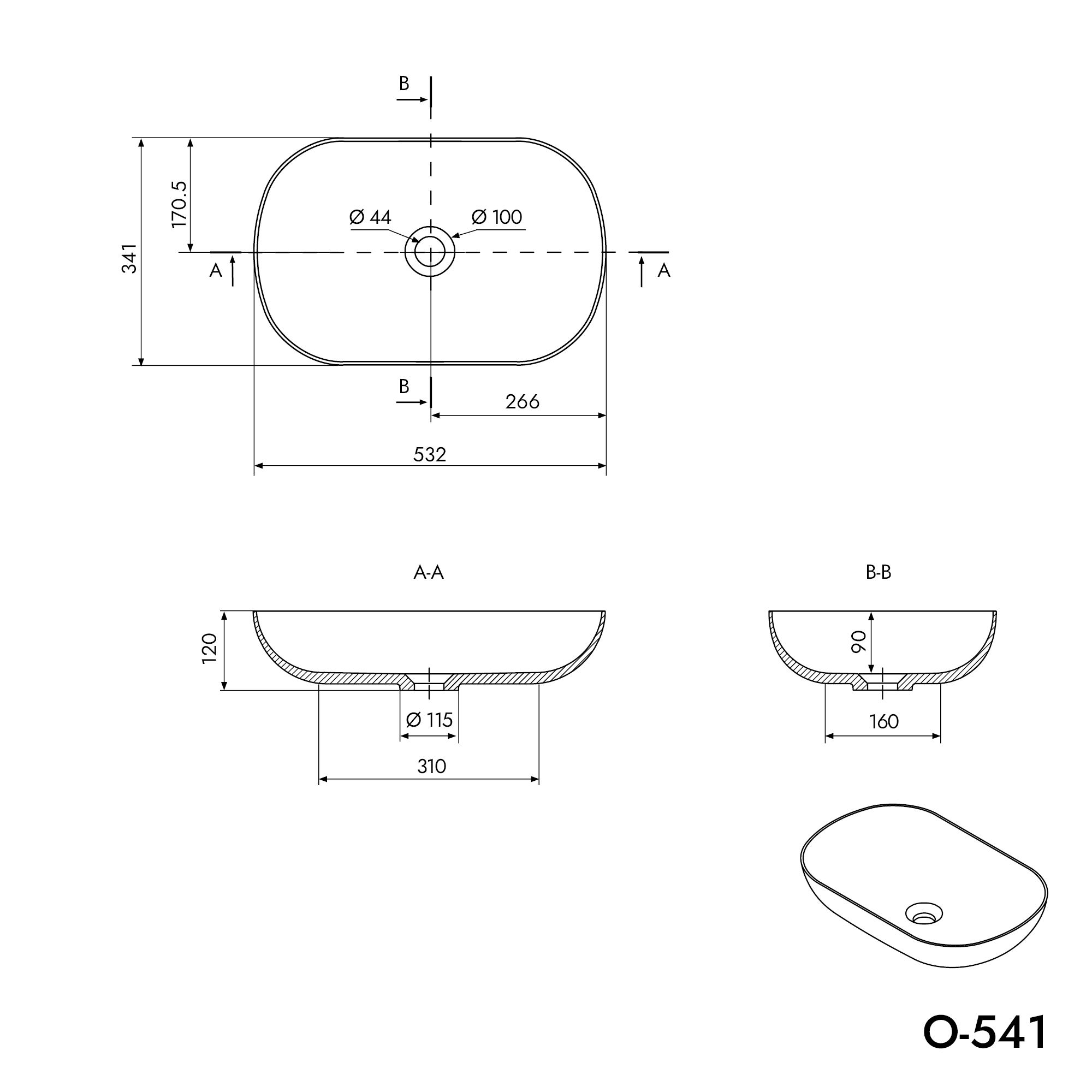 Ovales Aufsatzwaschbecken O-541