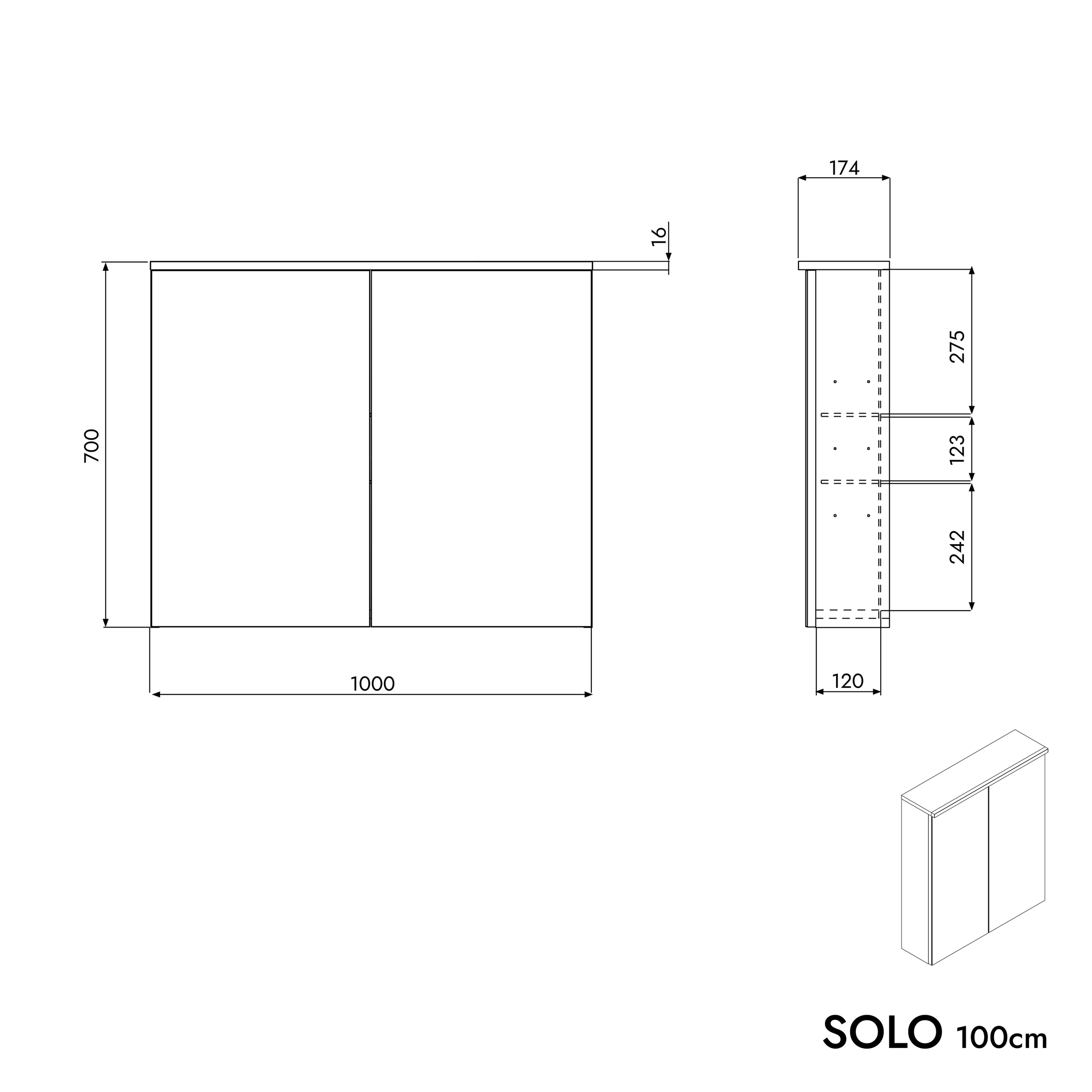 Spiegelschrank SOLO 100 cm