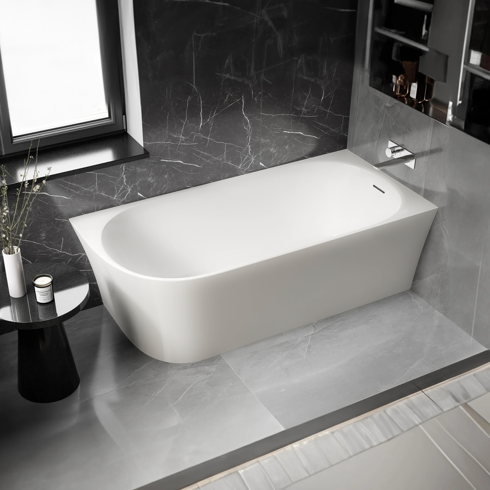 Halb freistehende Raumsparbadewanne NORA CORNER