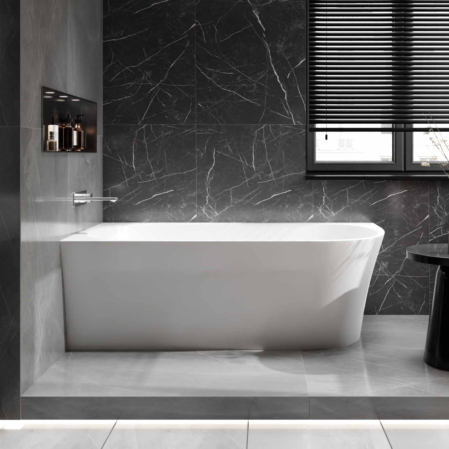 Halb freistehende Raumsparbadewanne NORA CORNER